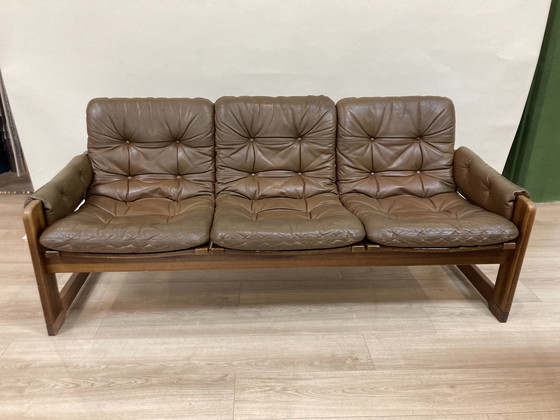 Image 1 of Pastoe | 3 seater brown leather sofa | Ekstrom - 1960s