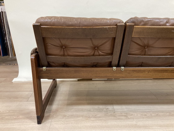 Image 1 of Pastoe | 3 seater brown leather sofa | Ekstrom - 1960s