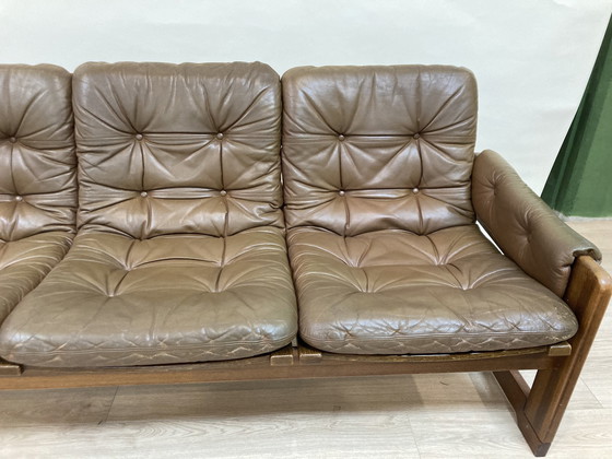 Image 1 of Pastoe | 3 seater brown leather sofa | Ekstrom - 1960s