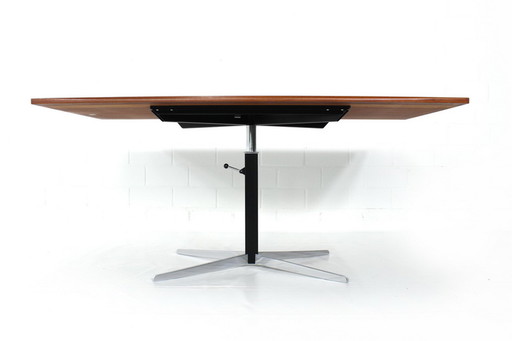 JM Thomas for Wilhelm Renz, Mid-Century height-adjustable combination dining table / coffee table in teak and chrome