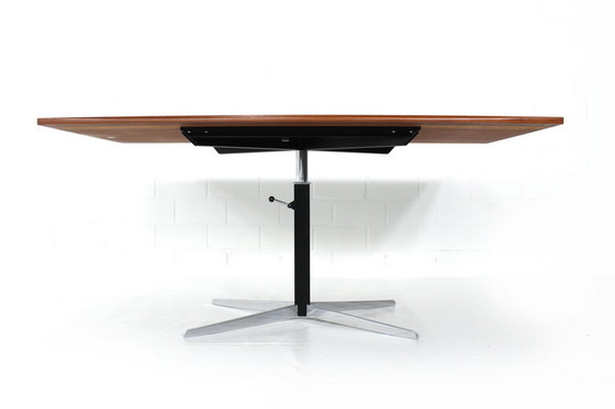 Image 1 of JM Thomas for Wilhelm Renz, Mid-Century height-adjustable combination dining table / coffee table in teak and chrome