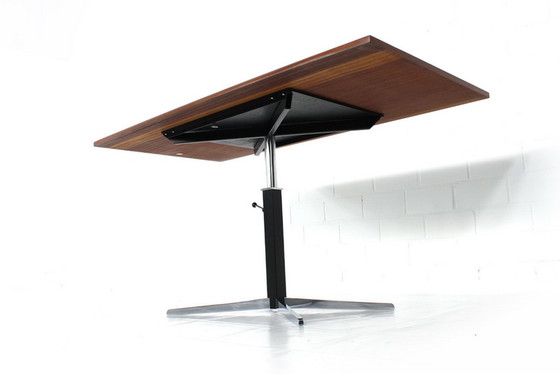 Image 1 of JM Thomas for Wilhelm Renz, Mid-Century height-adjustable combination dining table / coffee table in teak and chrome