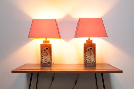 Image 1 of Set Of Two Handmade Ceramic Gustav Klimt Table Lamps