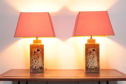 Set Of Two Handmade Ceramic Gustav Klimt Table Lamps