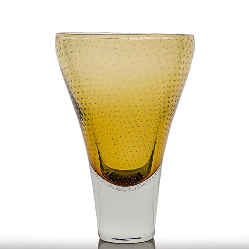Gunnel Nyman - Amber and clear glass "Musselglas" art-object, model GN 12 - Nuutajärvi-Notsjö, Finland 1951 – glaskunst