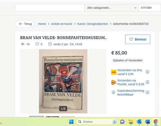 Image 1 of Bram van Velde Bonnefantenmuseum 1989 poster