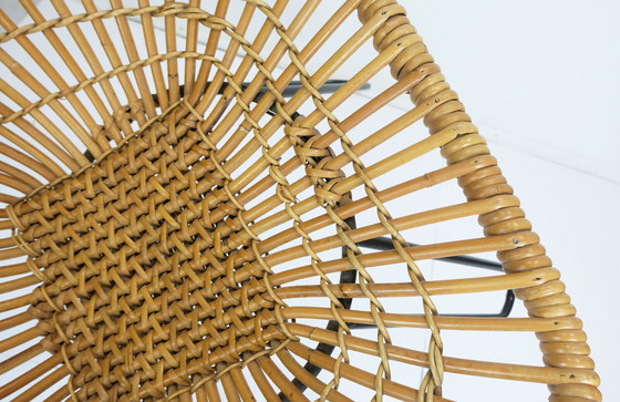 Image 1 of no. 2 of 3 - 1960s mid century armchair bamboo wicker with hairpin legs