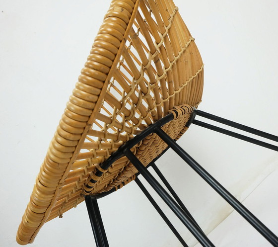 Image 1 of no. 2 of 3 - 1960s mid century armchair bamboo wicker with hairpin legs