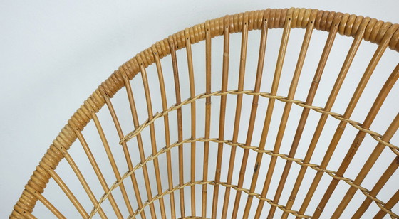 Image 1 of no. 2 of 3 - 1960s mid century armchair bamboo wicker with hairpin legs