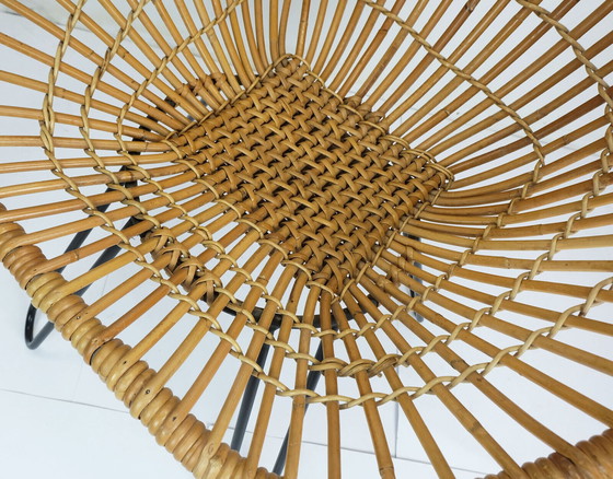 Image 1 of no. 2 of 3 - 1960s mid century armchair bamboo wicker with hairpin legs