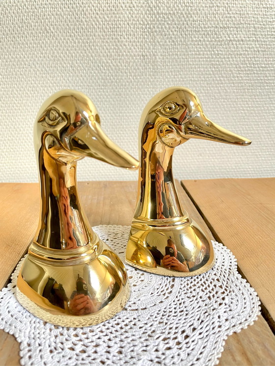 Image 1 of Art deco brass duck bookends