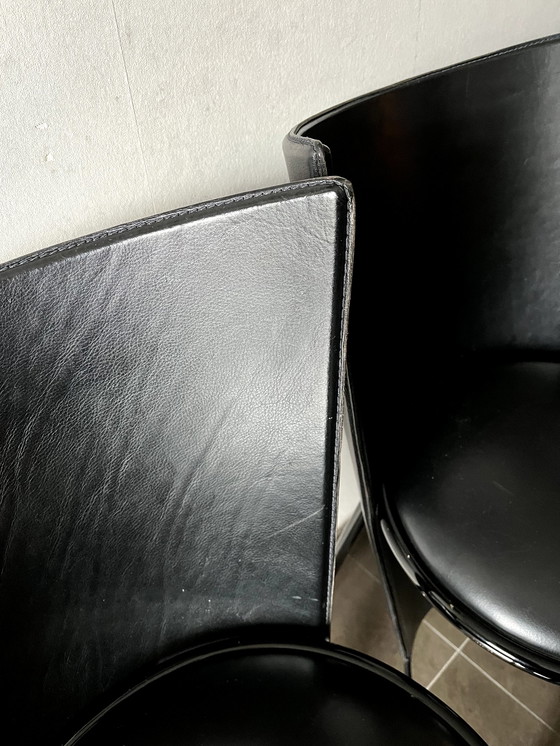 Image 1 of 6x Frans Van Praet black leather dining chairs