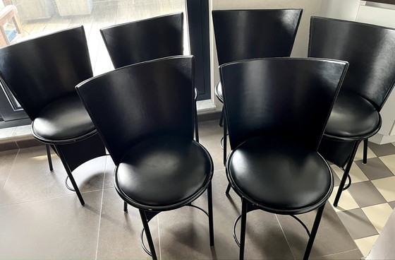 Image 1 of 6x Frans Van Praet black leather dining chairs