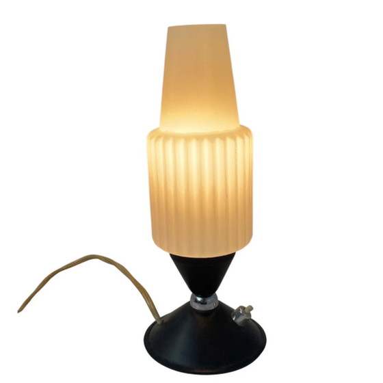 Image 1 of Ca. 1960 - Table lamp with ribbed opaline glass - 