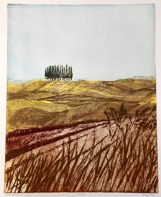 Image 1 of Margo Ellen - Toscana. Cipreses. Grabado a color.