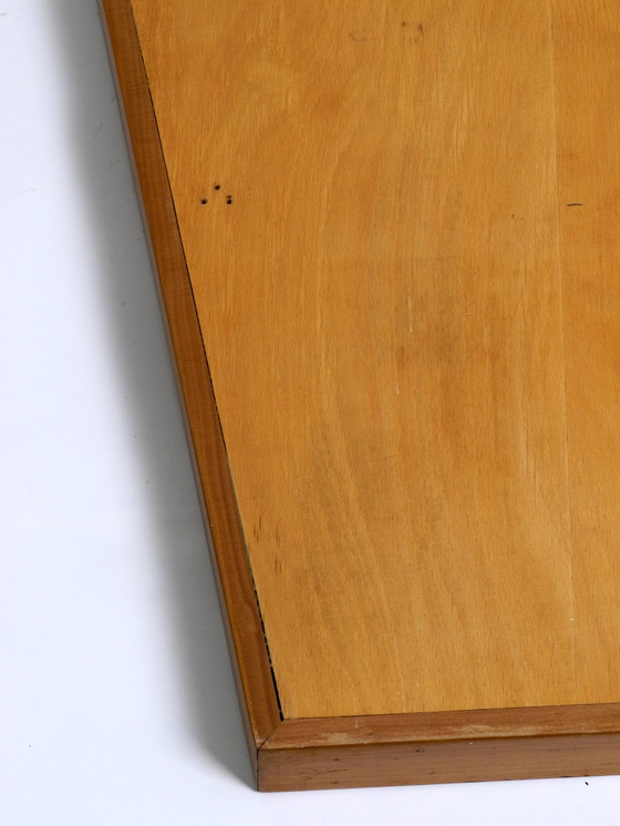 Image 1 of Beautiful large Mid Century wall mirror in trapezoidal shape with a solid cherry wood frame