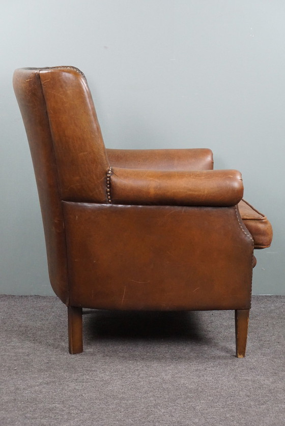 Image 1 of Stunning patinated sheepskin leather armchair