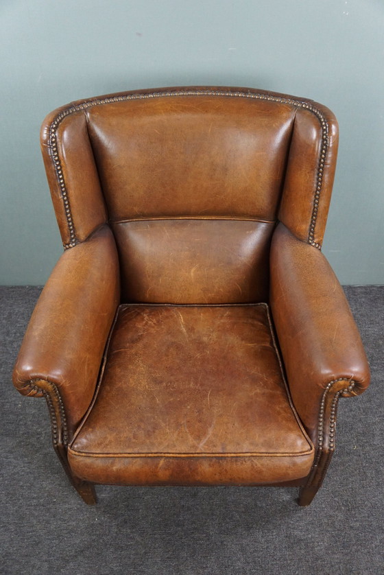 Image 1 of Stunning patinated sheepskin leather armchair