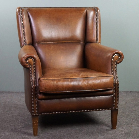 Image 1 of Stunning patinated sheepskin leather armchair