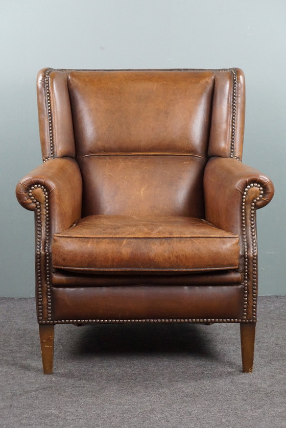 Image 1 of Stunning patinated sheepskin leather armchair