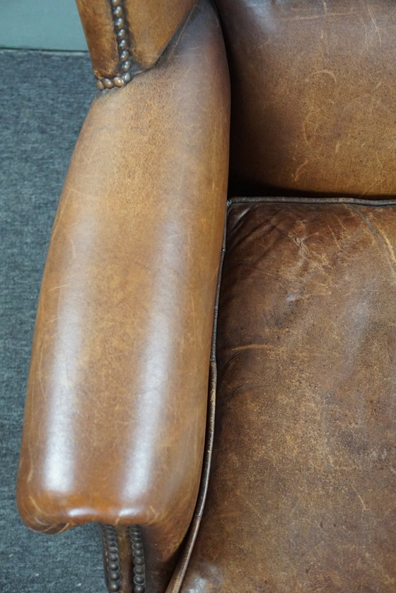 Image 1 of Stunning patinated sheepskin leather armchair