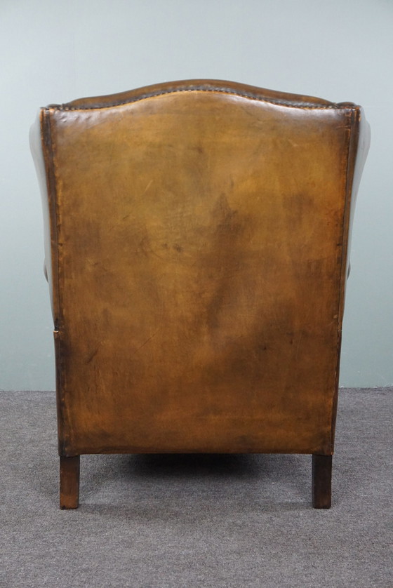 Image 1 of Sheepskin leather wing chair