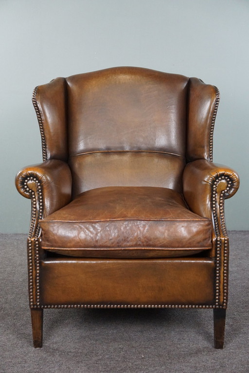 Sheepskin leather wing chair