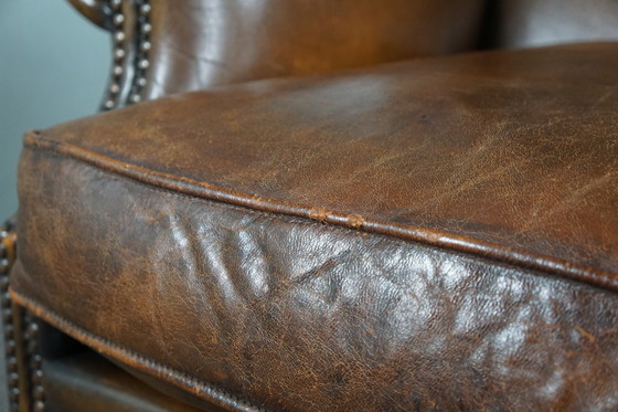 Image 1 of Sheepskin leather wing chair