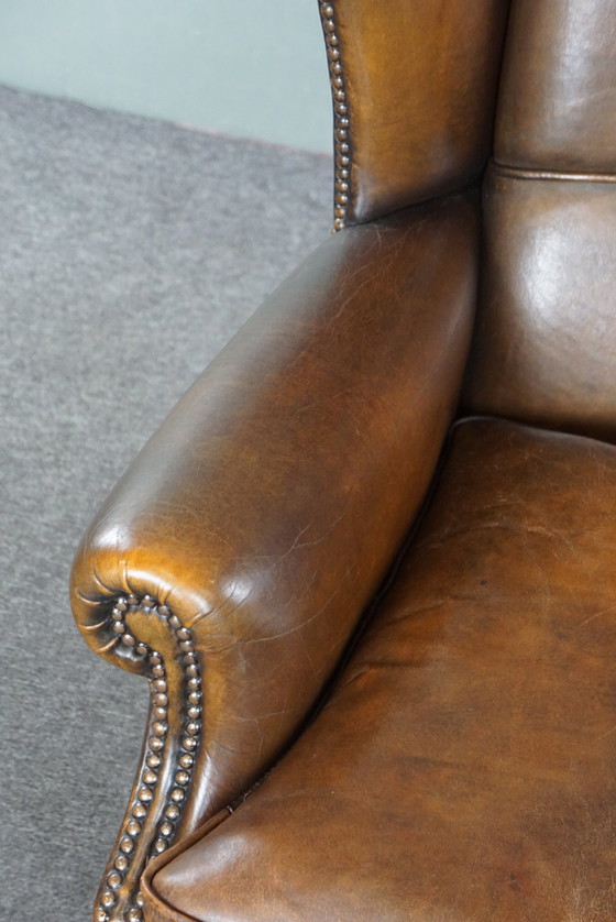 Image 1 of Sheepskin leather wing chair