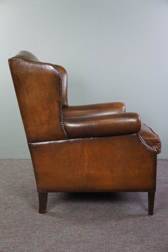 Image 1 of Sheepskin leather wing chair