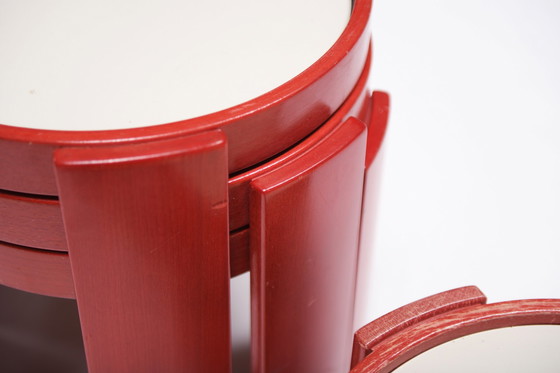 Image 1 of Stunning Nesting tables 780 in rare red by Gianfranco Frattini for Cassina Italy