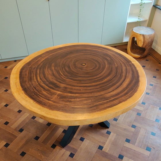 Image 1 of Table moderne en Suar avec tronc d'arbre + table d'appoint