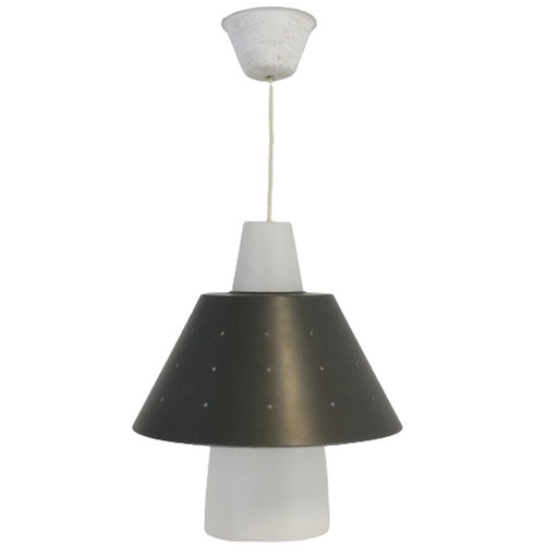 Lampe suspendue vintage en verre 'pointelle'
