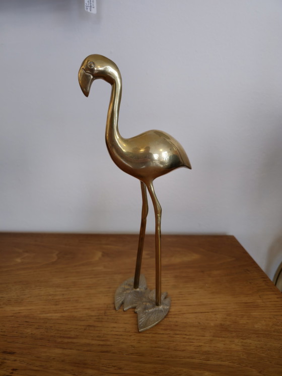 Image 1 of Uccello fenicottero vintage in ottone, uccelli, rame giallo