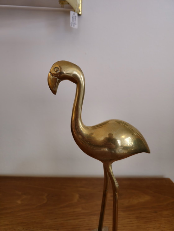 Image 1 of Uccello fenicottero vintage in ottone, uccelli, rame giallo