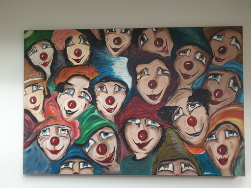 Caroline Van Tricht Rode neuzen schilderij – schilderijen tekeningen, Canvas, Hedendaags (photo 2 of 8)