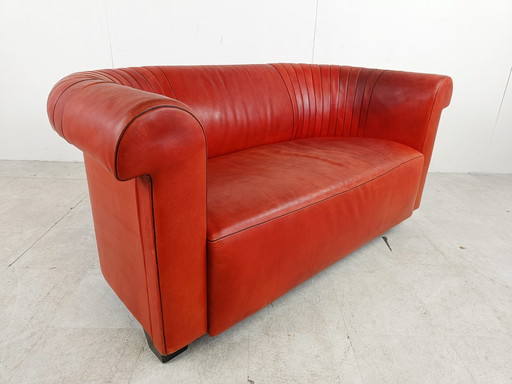 Red leather sofa by Desede model DS700, 1990s