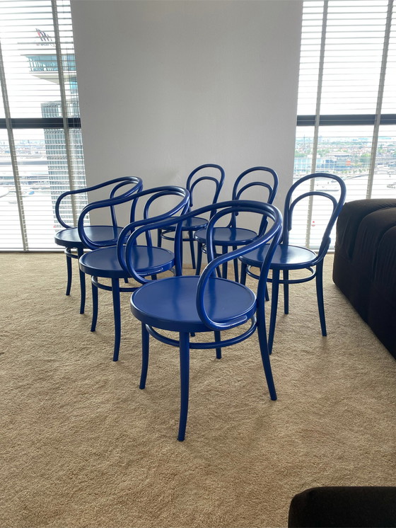 Image 1 of 6 blue Ton no 14 chairs