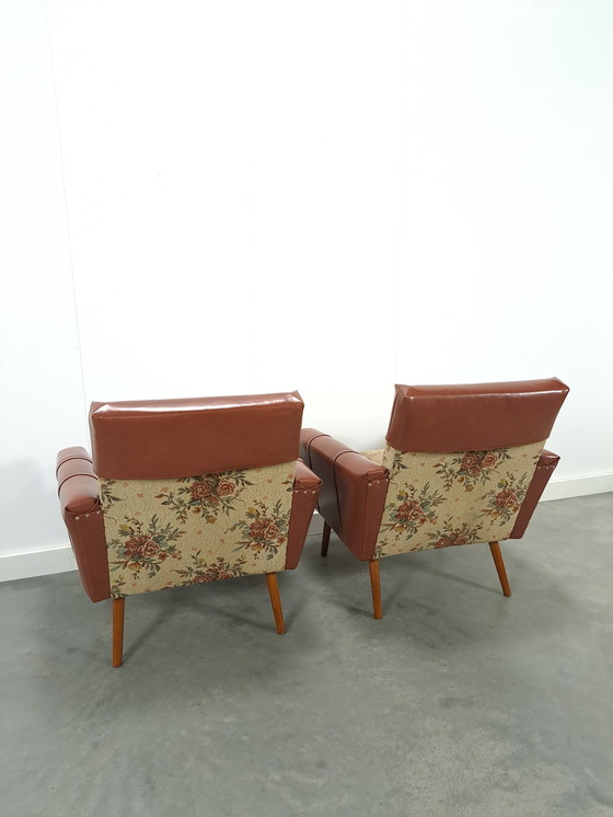 Image 1 of Armchairs with floral upholstery and artificial leather