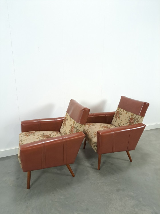 Image 1 of Armchairs with floral upholstery and artificial leather