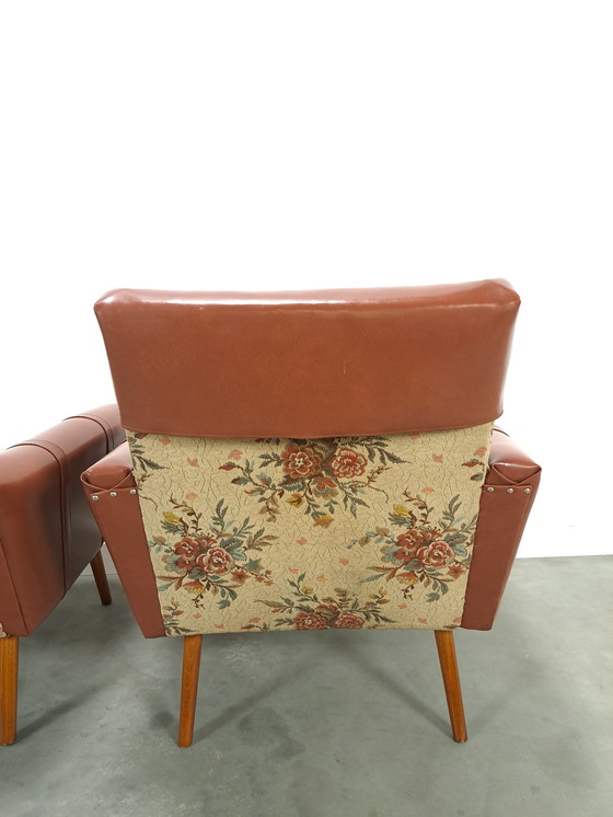 Image 1 of Armchairs with floral upholstery and artificial leather