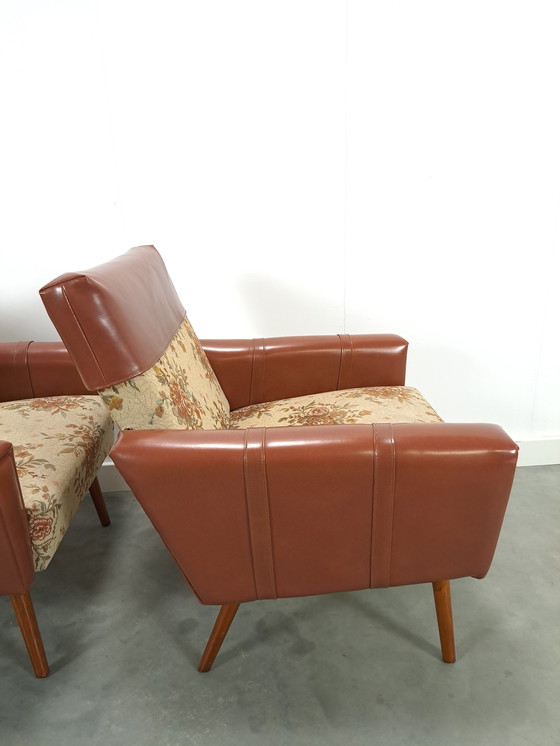 Image 1 of Armchairs with floral upholstery and artificial leather