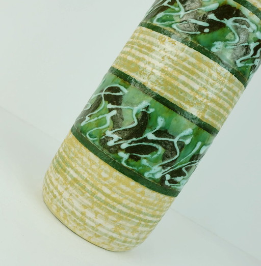 tall mid century modern ceramic vase 1950s abstract pattern and stripes 