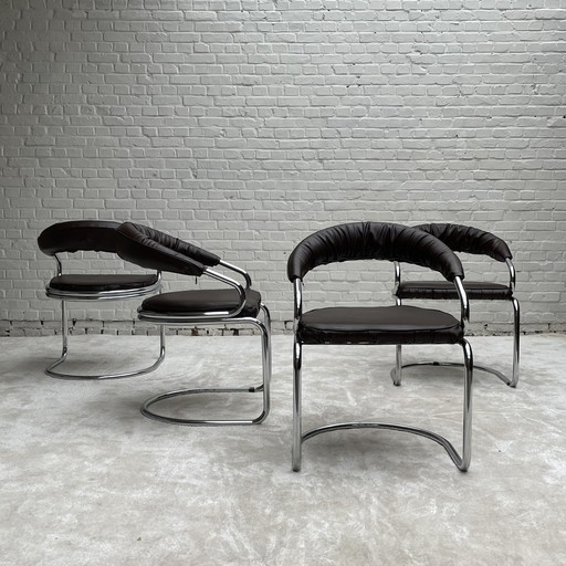 4x chaises de salle à manger Giotto Stoppino en cuir brun