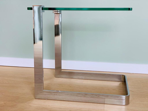 Table d'appoint avec structure chromée et plateau en verre