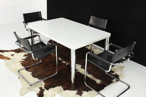 As new, high quality Italian white Dining Desk with chrome, extendable / extendable dining table