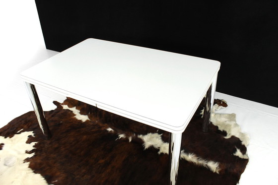 Image 1 of As new, high quality Italian white Dining Desk with chrome, extensible / Table de salle à manger extensible