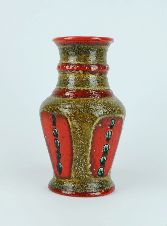 Image 1 of 1960s 70s vase u-keramik model 593/30 red brown green black 