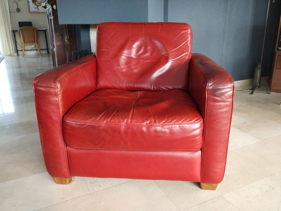 Image 1 of Natuzzi thick leather sofa set