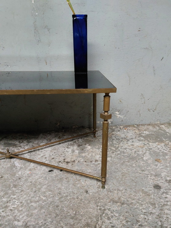 Image 1 of Hollywood regency Brass Coffee Table with Blue Mirror Top